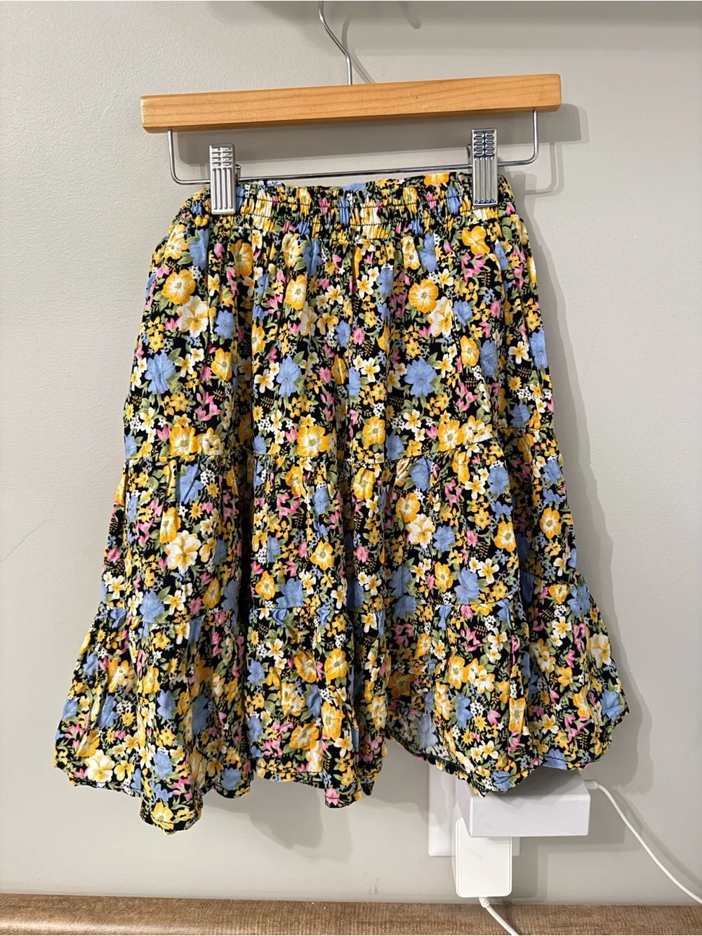 Miss Selfridge Floral Tiered Mini Skirt Black Yellow Blue Pink US 4